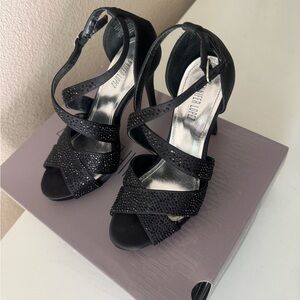 Jennifer Lopez Black Strappy Crystal Accent Heels